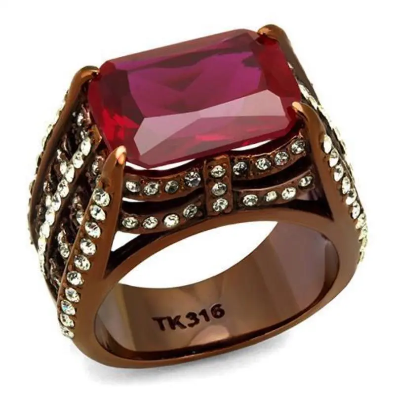 Ip Coffee Light Stainless Steel Ring With Synthetic Synthetic Glass In Garnet 1