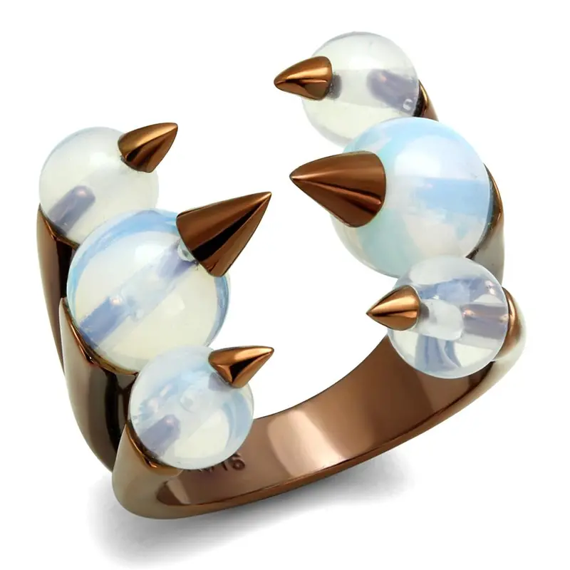 Ip Coffee Light Stainless Steel Ring With Synthetic Synthetic Glass In White 1