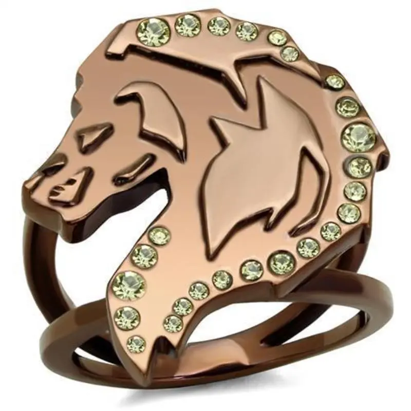 Ip Coffee Light Stainless Steel Ring With Top Grade Crystal In Citrine Yellow 1