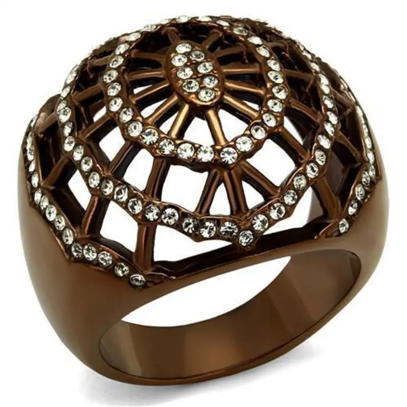 Ip Coffee Light Stainless Steel Ring With Top Grade Crystal In Clear 1