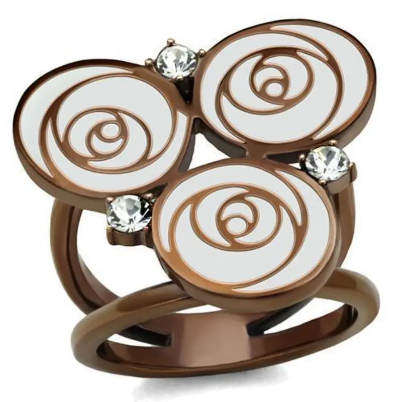Ip Coffee Light Stainless Steel Ring With Top Grade Crystal In Clear 1