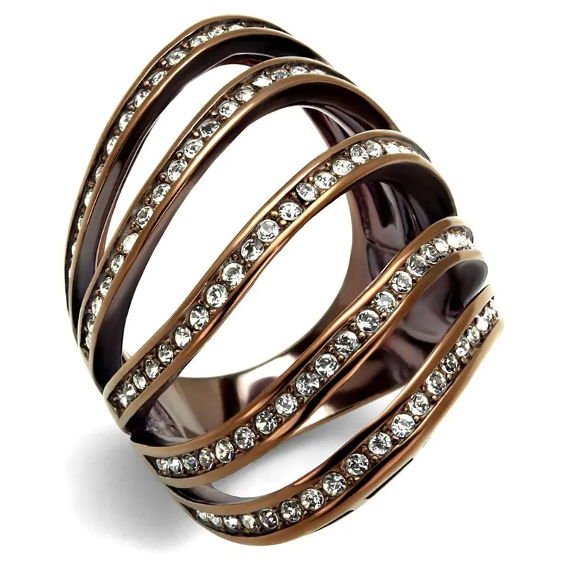 Ip Coffee Light Stainless Steel Ring With Top Grade Crystal In Clear 1