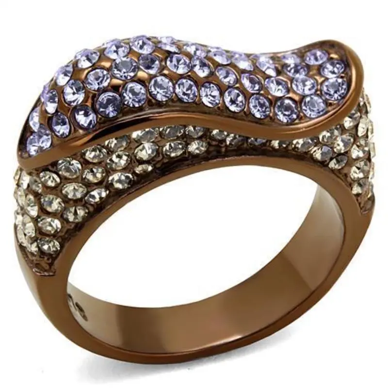 Ip Coffee Light Stainless Steel Ring With Top Grade Crystal In Multi Color 1