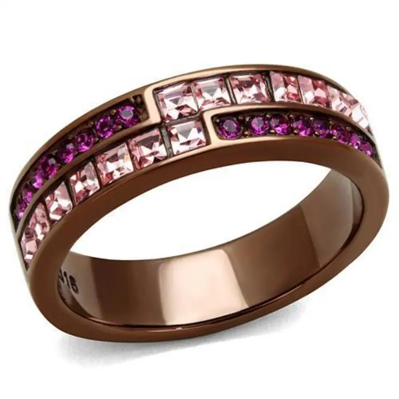 Ip Coffee Light Stainless Steel Ring With Top Grade Crystal In Multi Color 1