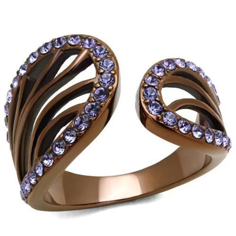 Ip Coffee Light Stainless Steel Ring With Top Grade Crystal In Tanzanite 1