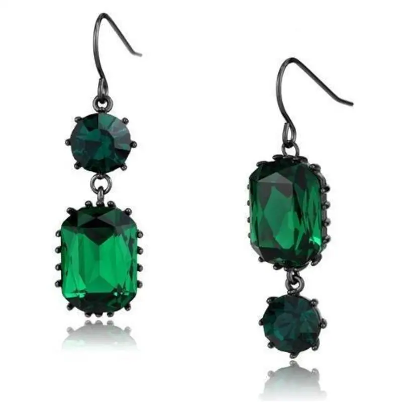 Ip Dark Brown (Ip Coffee) Stainless Steel Earrings With Top Grade Crystal In Emerald 1
