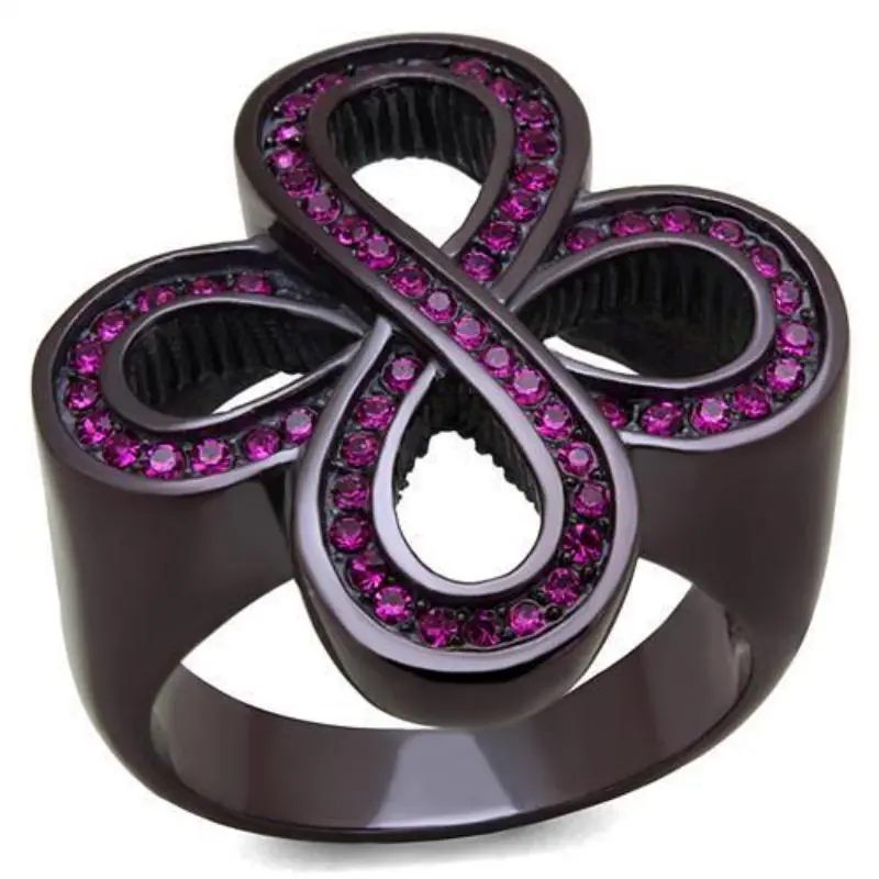 Ip Dark Brown (Ip Coffee) Stainless Steel Ring With Top Grade Crystal In Fuchsia 1