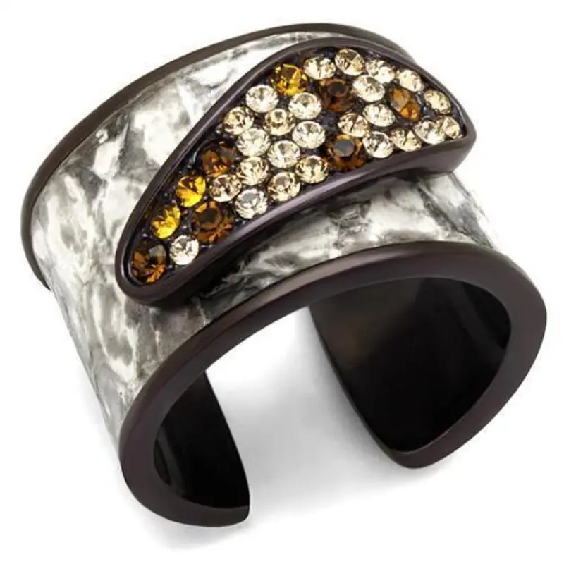 Ip Dark Brown (Ip Coffee) Stainless Steel Ring With Top Grade Crystal In Multi Color 1