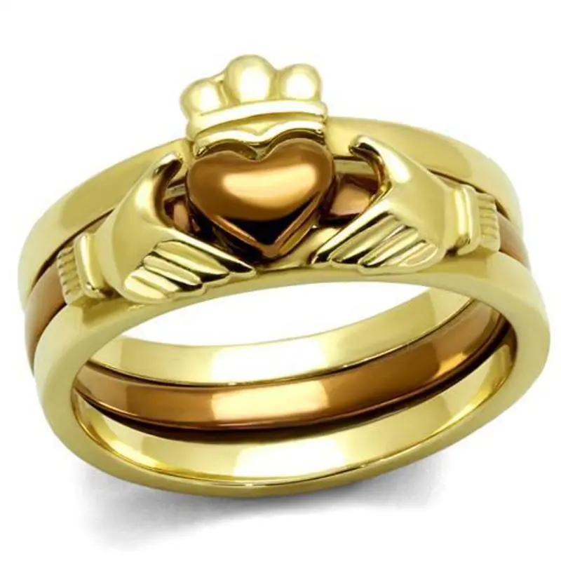 Ip Gold & Ip Light Brown (Ip Light Coffee) Stainless Steel Ring With No Stone 1