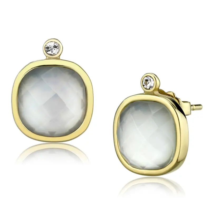 Ip Gold(Ion Plating) Stainless Steel Earrings With Precious Stone Conch In White 1