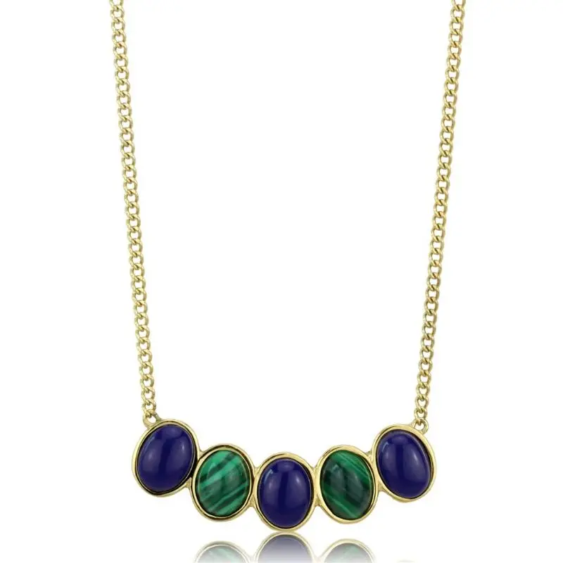 Ip Gold(Ion Plating) Stainless Steel Necklace With Precious Stone Lapis In Montana 1