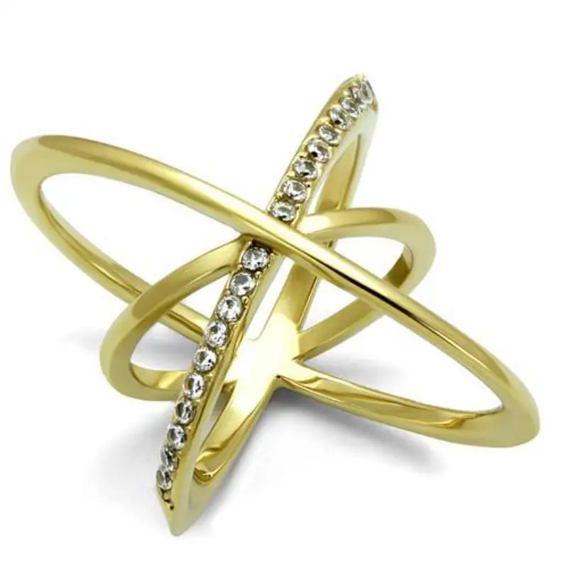 Ip Gold(Ion Plating) Stainless Steel Ring With Aaa Grade Cz In Clear 1