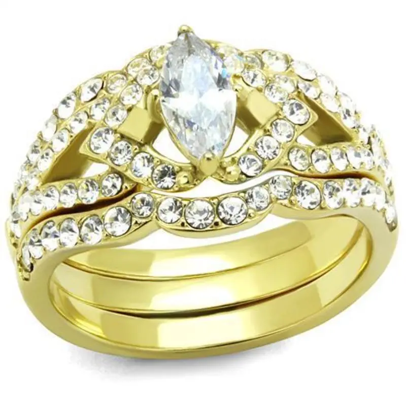 Ip Gold(Ion Plating) Stainless Steel Ring With Aaa Grade Cz In Clear 1