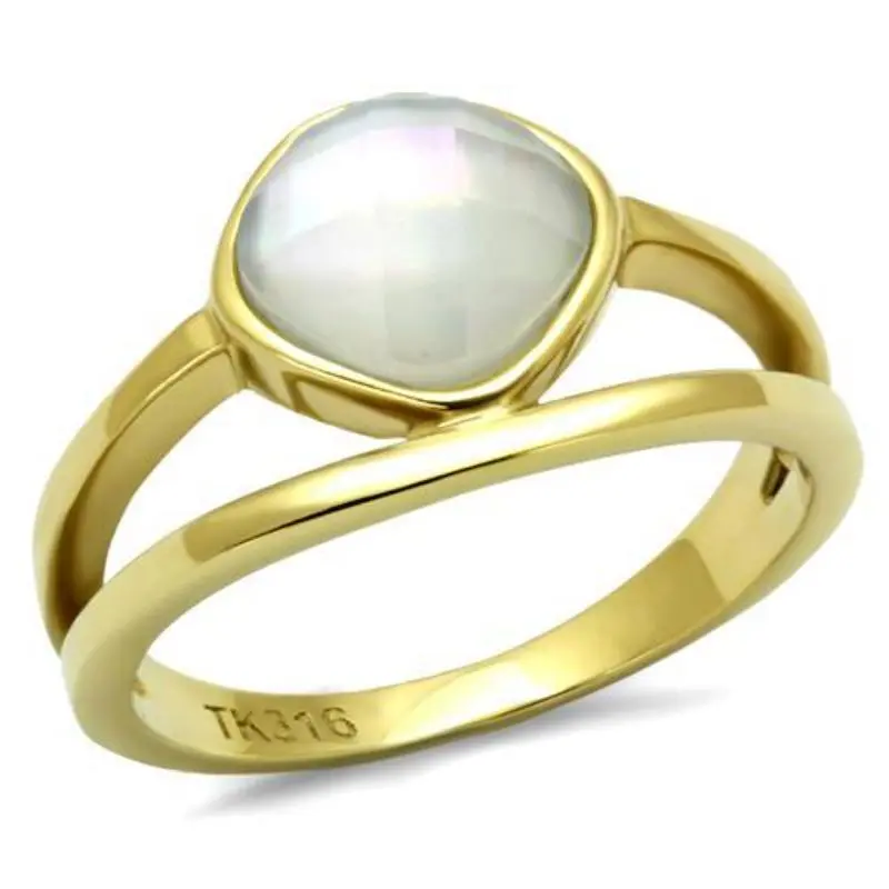 Ip Gold(Ion Plating) Stainless Steel Ring With Precious Stone Conch In White 1