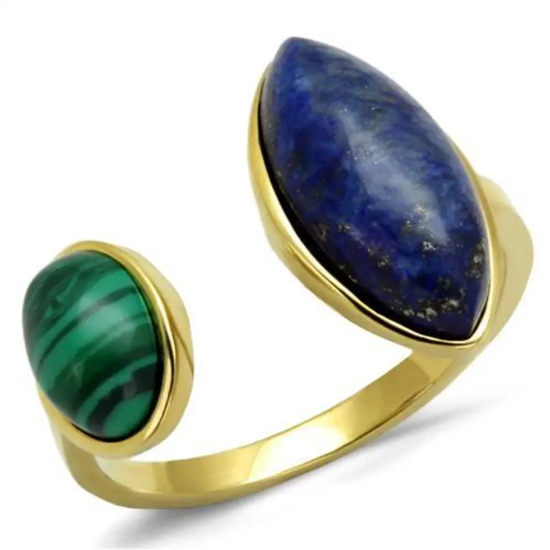 Ip Gold(Ion Plating) Stainless Steel Ring With Precious Stone Lapis In Montana 1