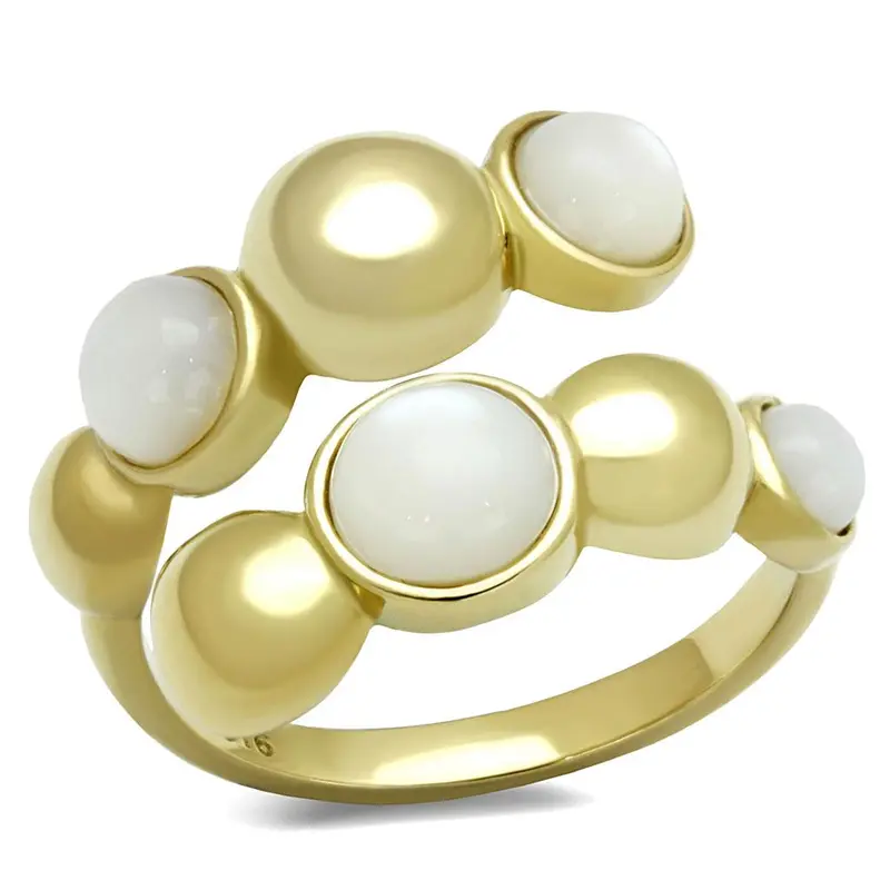 Ip Gold(Ion Plating) Stainless Steel Ring With Semi-Precious Coral In Aurora Borealis (Rainbow Effect) 1