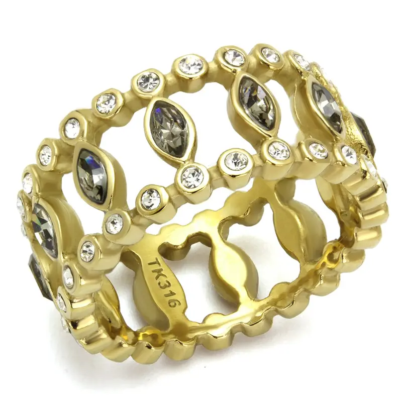 Ip Gold(Ion Plating) Stainless Steel Ring With Top Grade Crystal In Black Diamond 1
