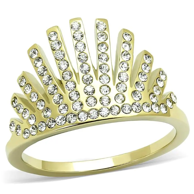 Ip Gold(Ion Plating) Stainless Steel Ring With Top Grade Crystal In Clear 1