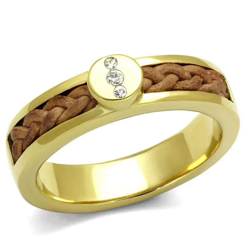 Ip Gold(Ion Plating) Stainless Steel Ring With Top Grade Crystal In Clear 1