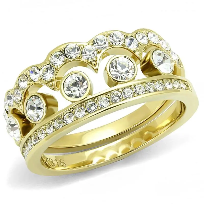 Ip Gold(Ion Plating) Stainless Steel Ring With Top Grade Crystal In Clear 1