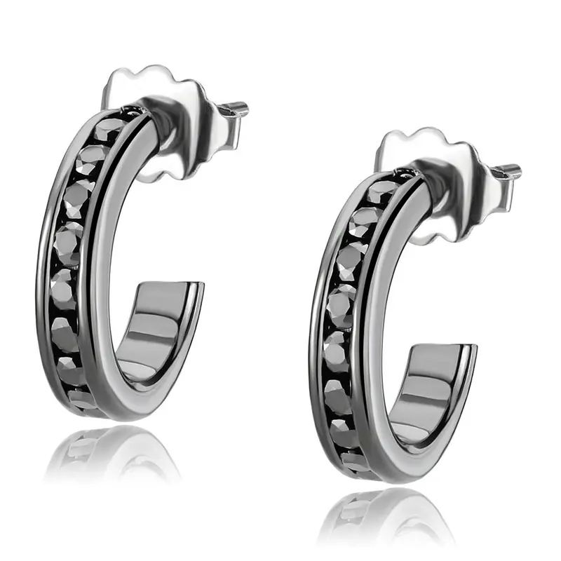 Ip Light Black Brass Earrings With Top Grade Crystal In Light Gray 1