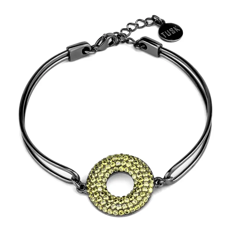 Ip Light Black Stainless Steel Bangle With Aaa Grade Cz In Topaz 1