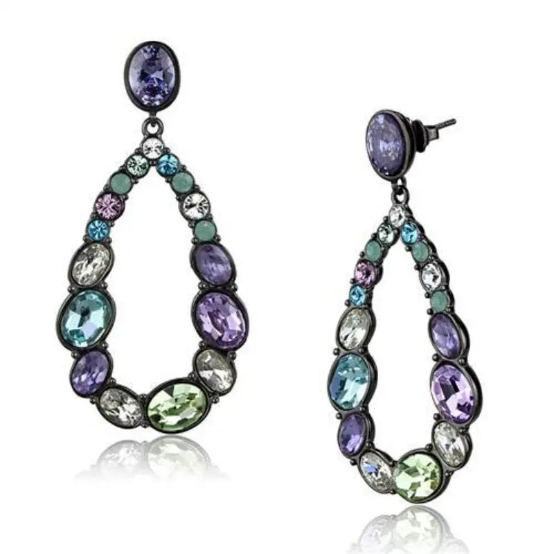 Ip Light Black Stainless Steel Earrings With Aaa Grade Cz In Multi Color 1