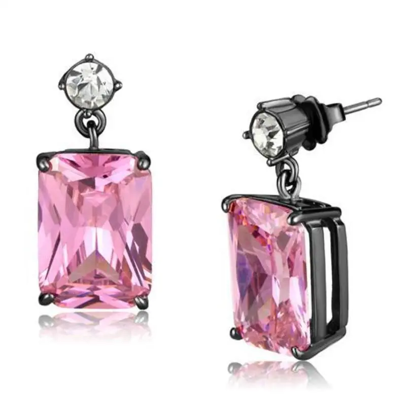 Ip Light Black Stainless Steel Earrings With Aaa Grade Cz In Rose 1