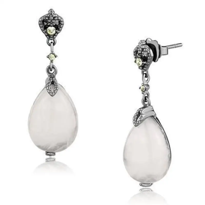 Ip Light Black Stainless Steel Earrings With Precious Stone Pink Crystal In Light Rose 1