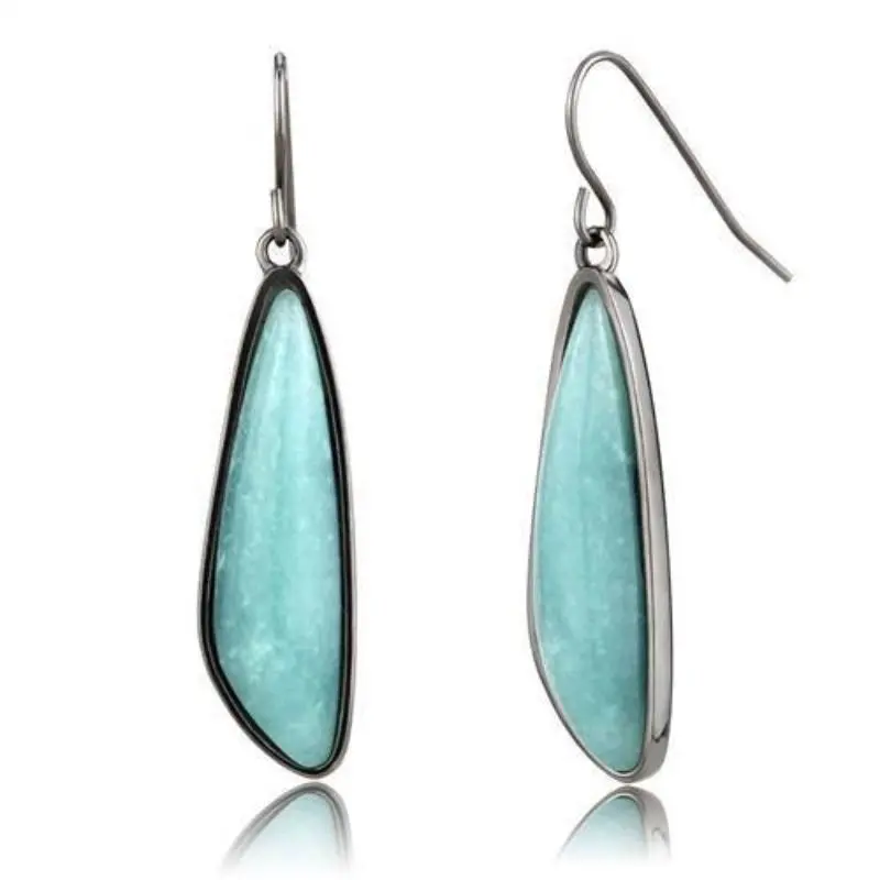 Ip Light Black Stainless Steel Earrings With Semi-Precious Amazon Stone In Emerald 1
