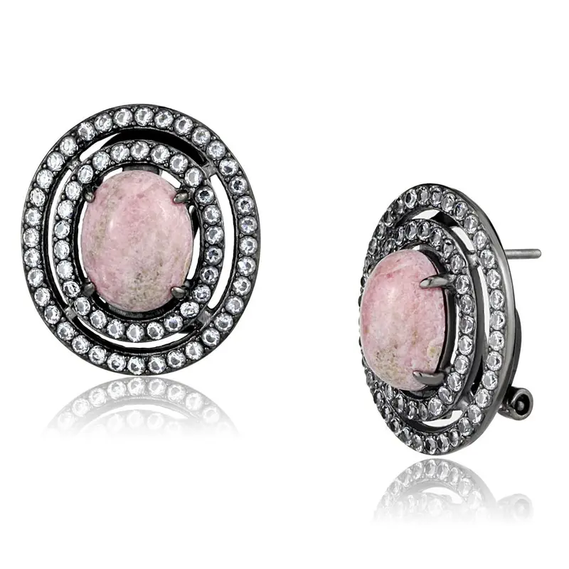 Ip Light Black Stainless Steel Earrings With Semi-Precious Coral In Light Rose 1