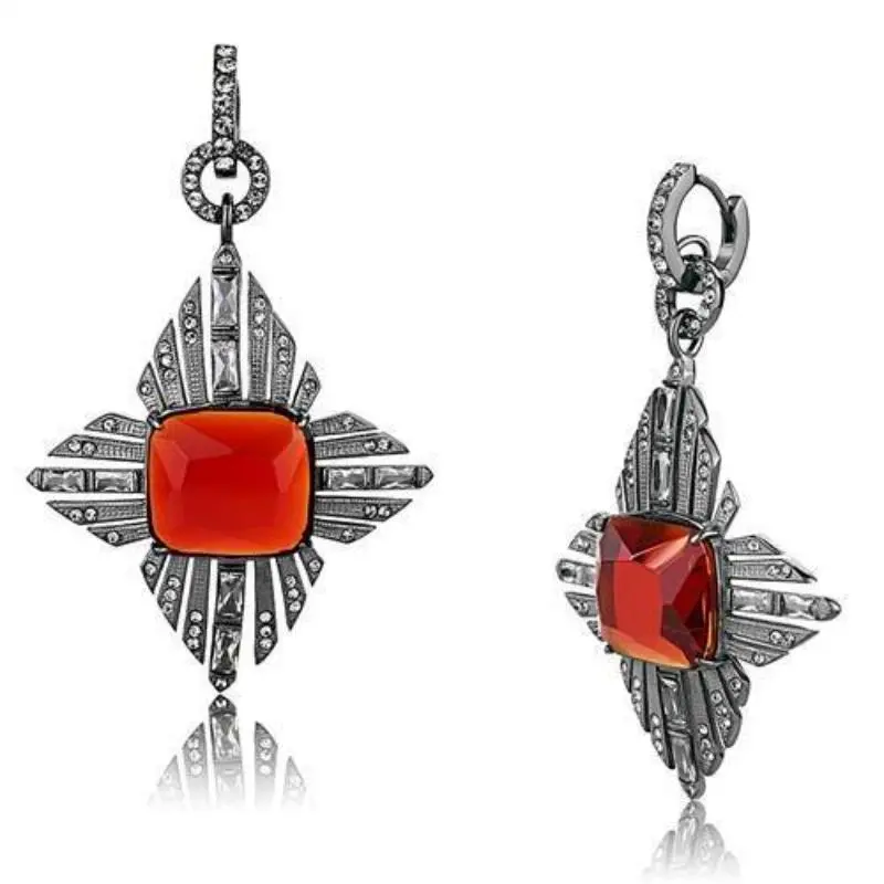 Ip Light Black Stainless Steel Earrings With Synthetic Synthetic Glass In Orange 1