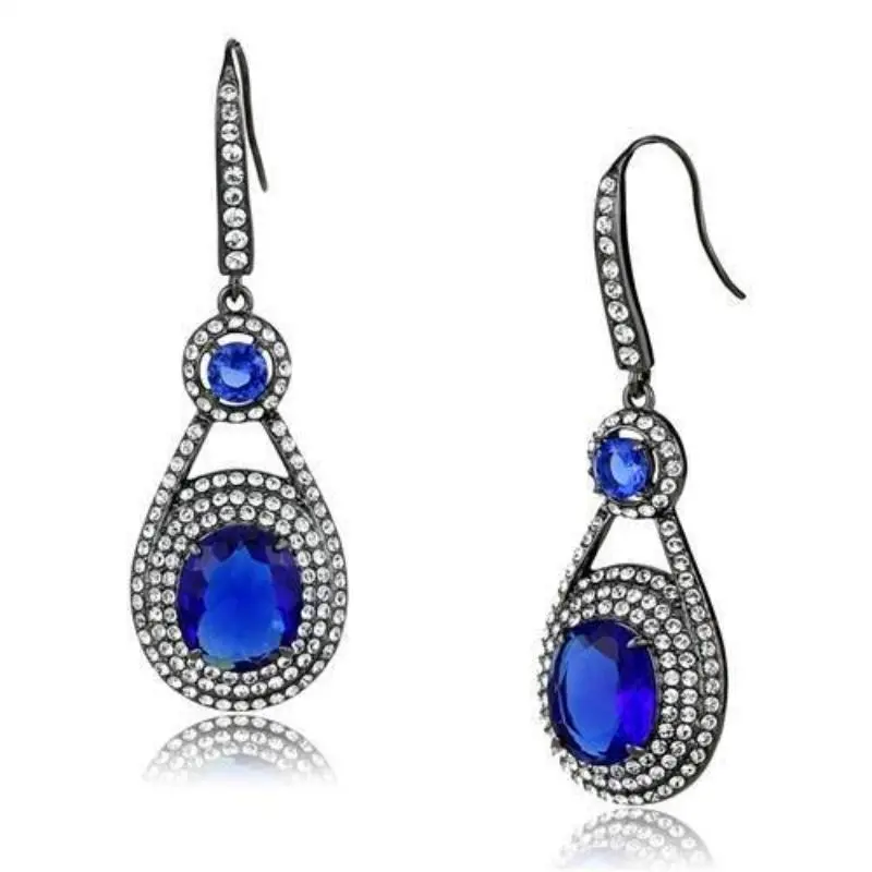 Ip Light Black Stainless Steel Earrings With Synthetic Synthetic Glass In Sapphire 1