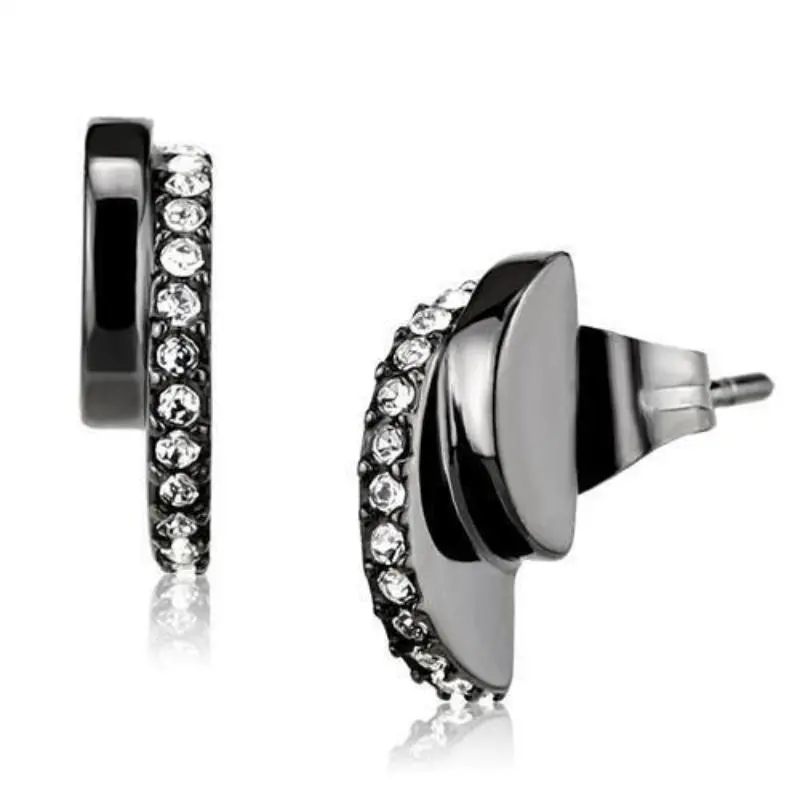 Ip Light Black Stainless Steel Earrings With Top Grade Crystal In Clear 1