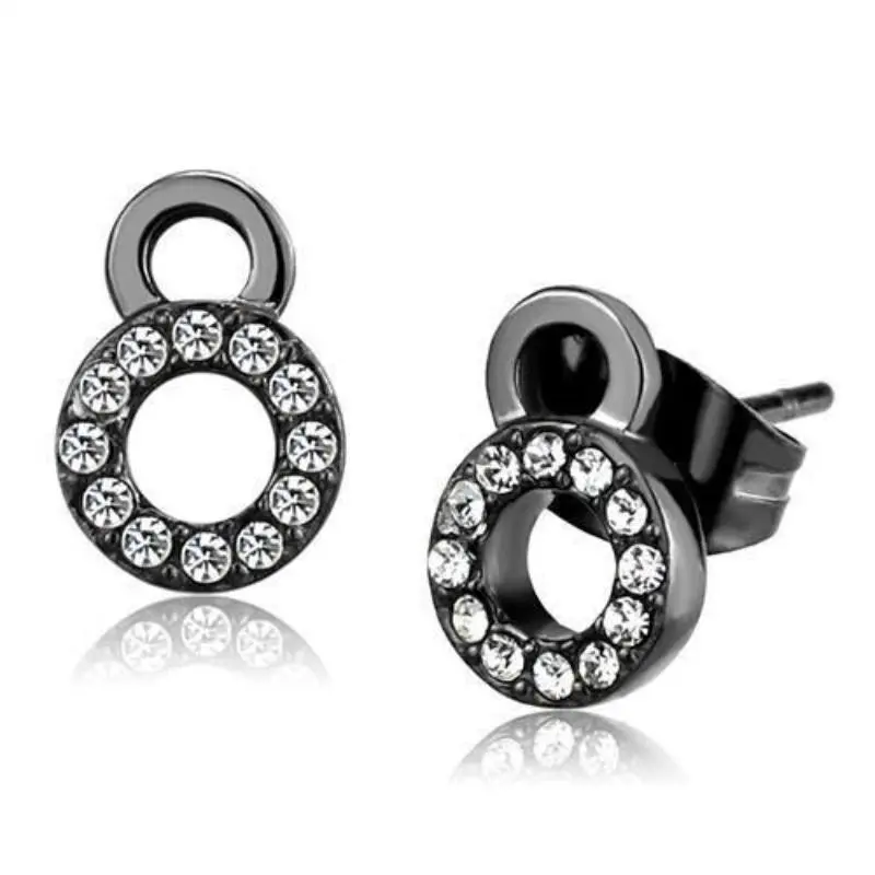 Ip Light Black Stainless Steel Earrings With Top Grade Crystal In Clear 1