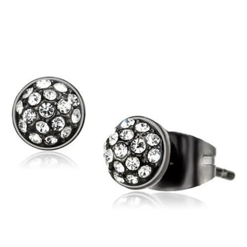 Ip Light Black Stainless Steel Earrings With Top Grade Crystal In Clear 1