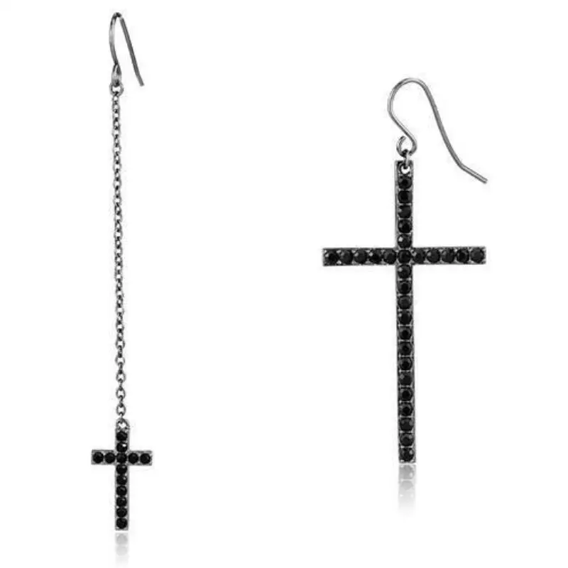 Ip Light Black Stainless Steel Earrings With Top Grade Crystal In Jet 1