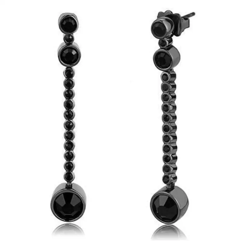 Ip Light Black Stainless Steel Earrings With Top Grade Crystal In Jet 1