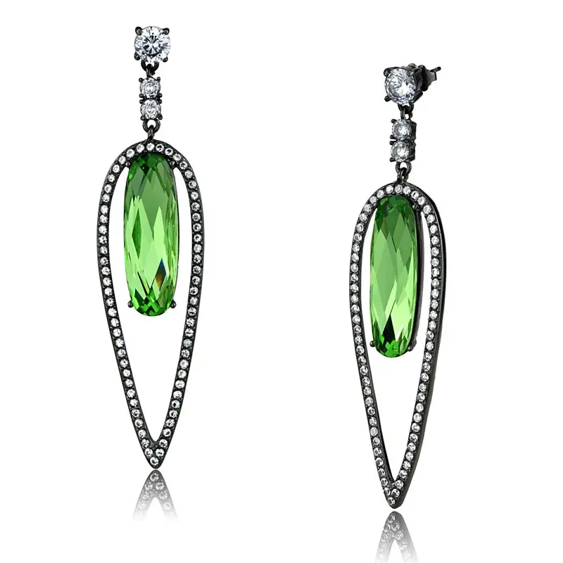 Ip Light Black Stainless Steel Earrings With Top Grade Crystal In Peridot 1