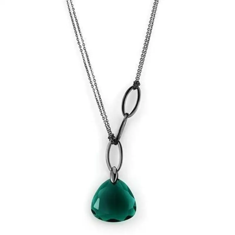 Ip Light Black Stainless Steel Necklace With Synthetic Synthetic Glass In Blue Zircon 1