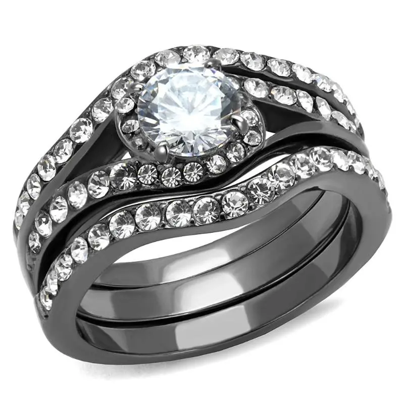 Ip Light Black Stainless Steel Ring With Aaa Grade Cz In Clear 1