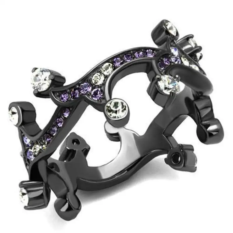 Ip Light Black Stainless Steel Ring With Aaa Grade Cz In Clear 1