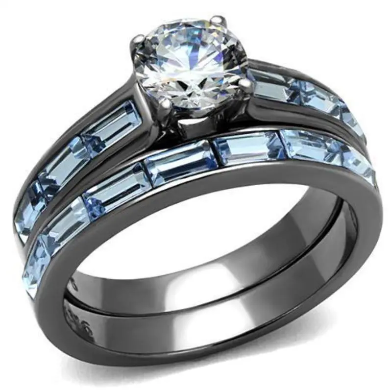 Ip Light Black Stainless Steel Ring With Aaa Grade Cz In Clear 1