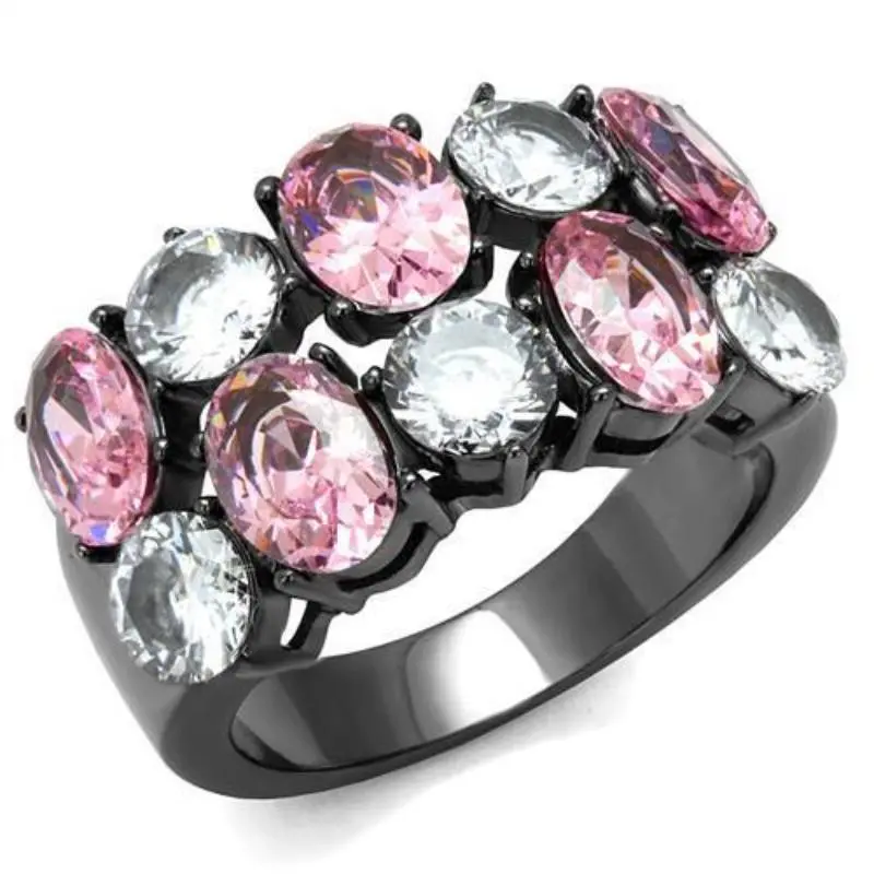 Ip Light Black Stainless Steel Ring With Aaa Grade Cz In Rose 1