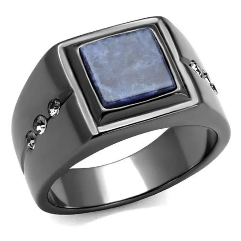 Ip Light Black Stainless Steel Ring With Blue Sand In Montana 1