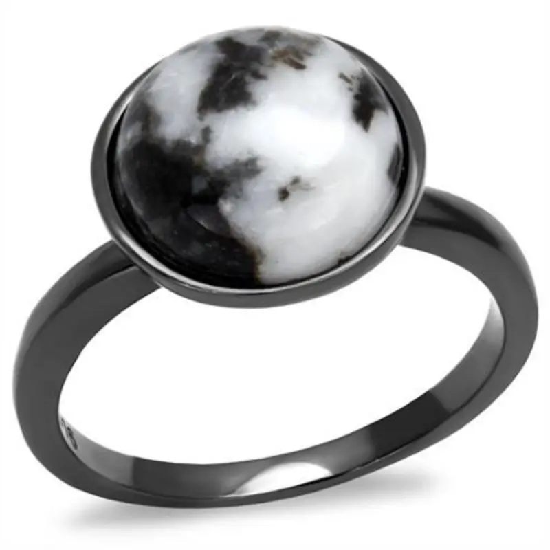 Ip Light Black Stainless Steel Ring With Semi-Precious Hematite In Multi Color 1