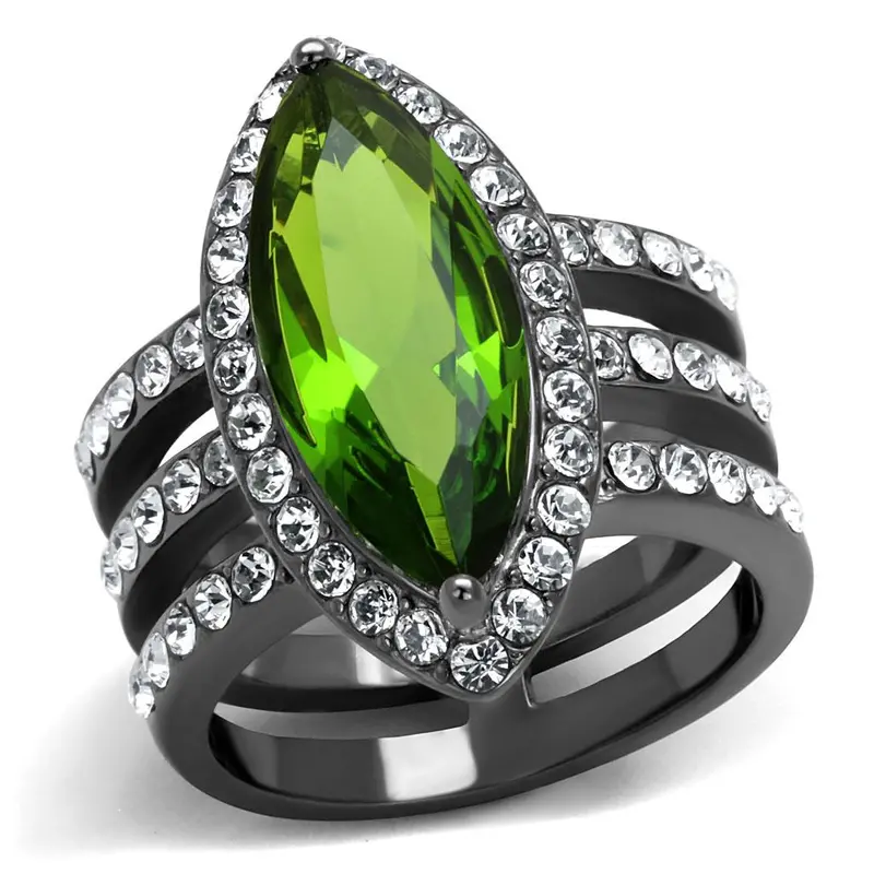 Ip Light Black Stainless Steel Ring With Synthetic Synthetic Glass In Peridot 1