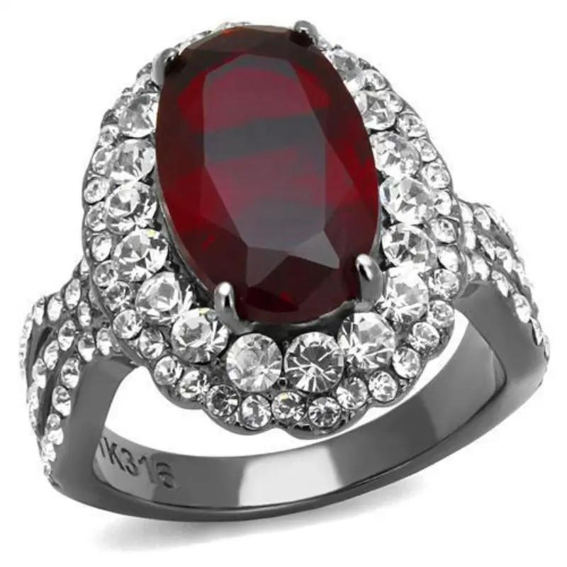 Ip Light Black Stainless Steel Ring With Synthetic Synthetic Glass In Siam 1