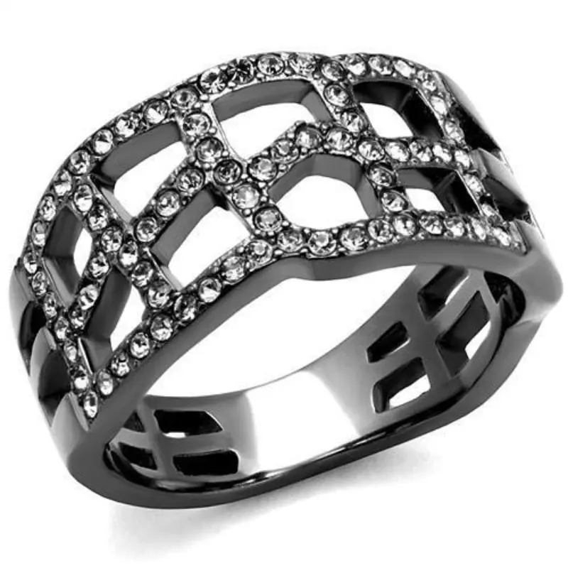 Ip Light Black Stainless Steel Ring With Top Grade Crystal In Black Diamond 1