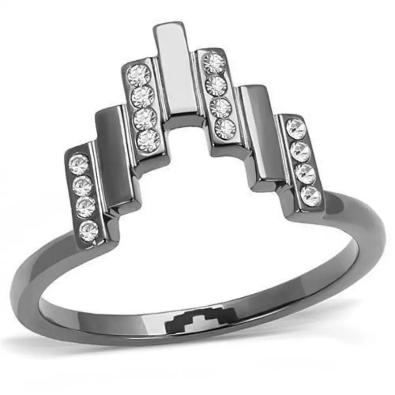 Ip Light Black Stainless Steel Ring With Top Grade Crystal In Clear 1